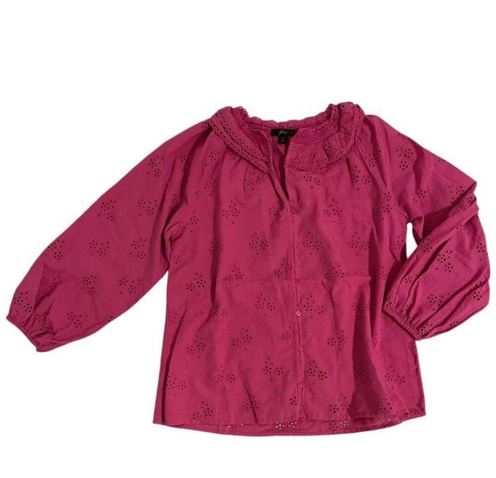 J.Crew Embroidered Eyelet Ruffled Popover Blouse Size S - Picture 2 of 2
